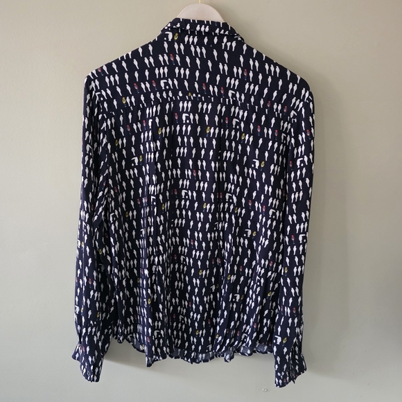 Anthropologie Maeve 10 Eclectic Bohemian Novelty Print Wynwood Bird Button Shirt - Picture 12 of 15